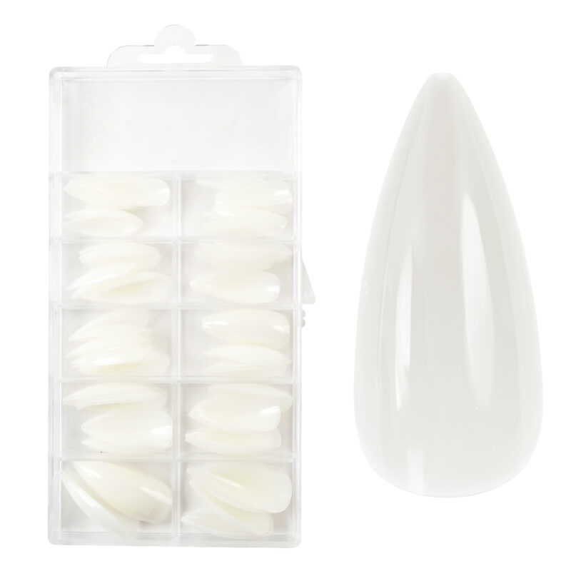 Press-On Fullcover Tipse Milky White – Stiletto – duge (100 kom.)
